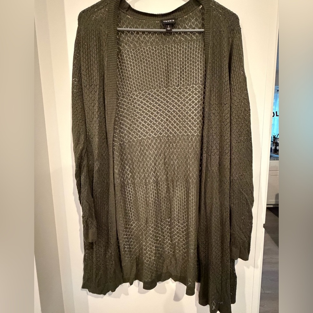 Torrid Olive Pointelle Knit Green Sweater